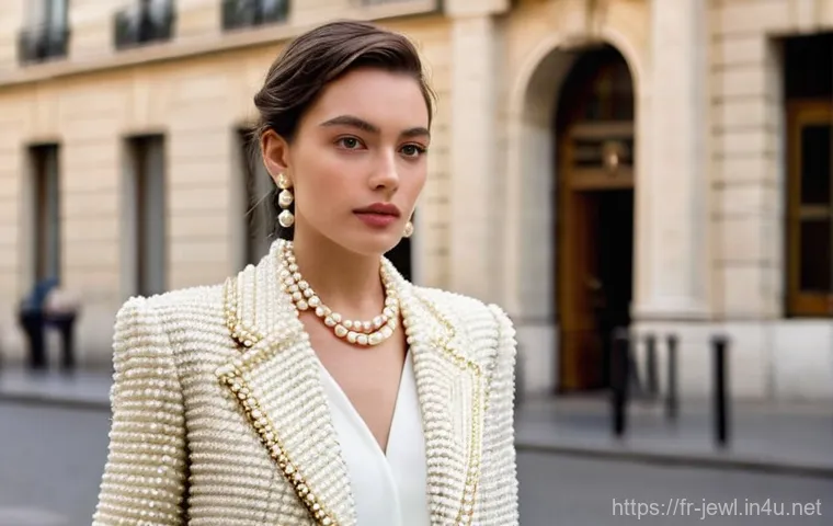 럭셔리 진주 쥬얼리 브랜드 - Modern Parisian Pearl Chic**
A stylish and elegant female model, mid-20s, with a sophisticated expre...