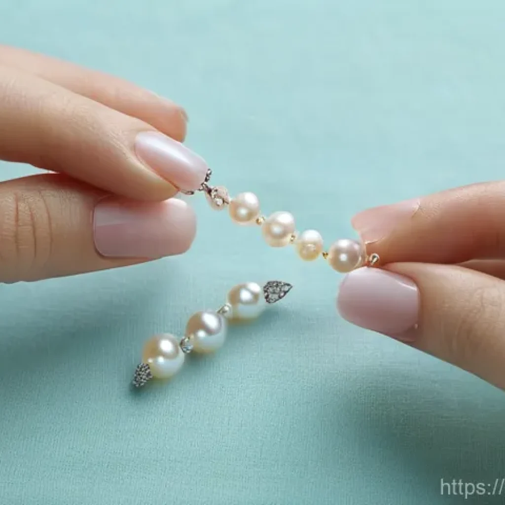 럭셔리 주얼리 컬렉션 관리법 - **Delicate Pearl Necklace Cleaning**
    A close-up, high-definition photograph of elegant hands (wo...