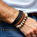 남성용 가죽 팔찌 브랜드 추천 - **Prompt 1: Casual Bohemian Stacking**
    "A close-up shot of a man's wrist, mid-20s to 30s, featur...