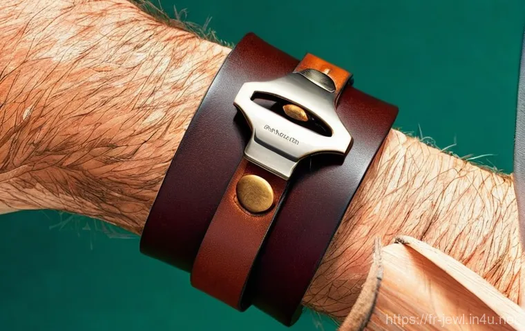 남성용 가죽 팔찌 브랜드 추천 - **Prompt 2: Sophisticated Minimalist Elegance**
    "A refined close-up of a male wrist, 30s to 40s,...