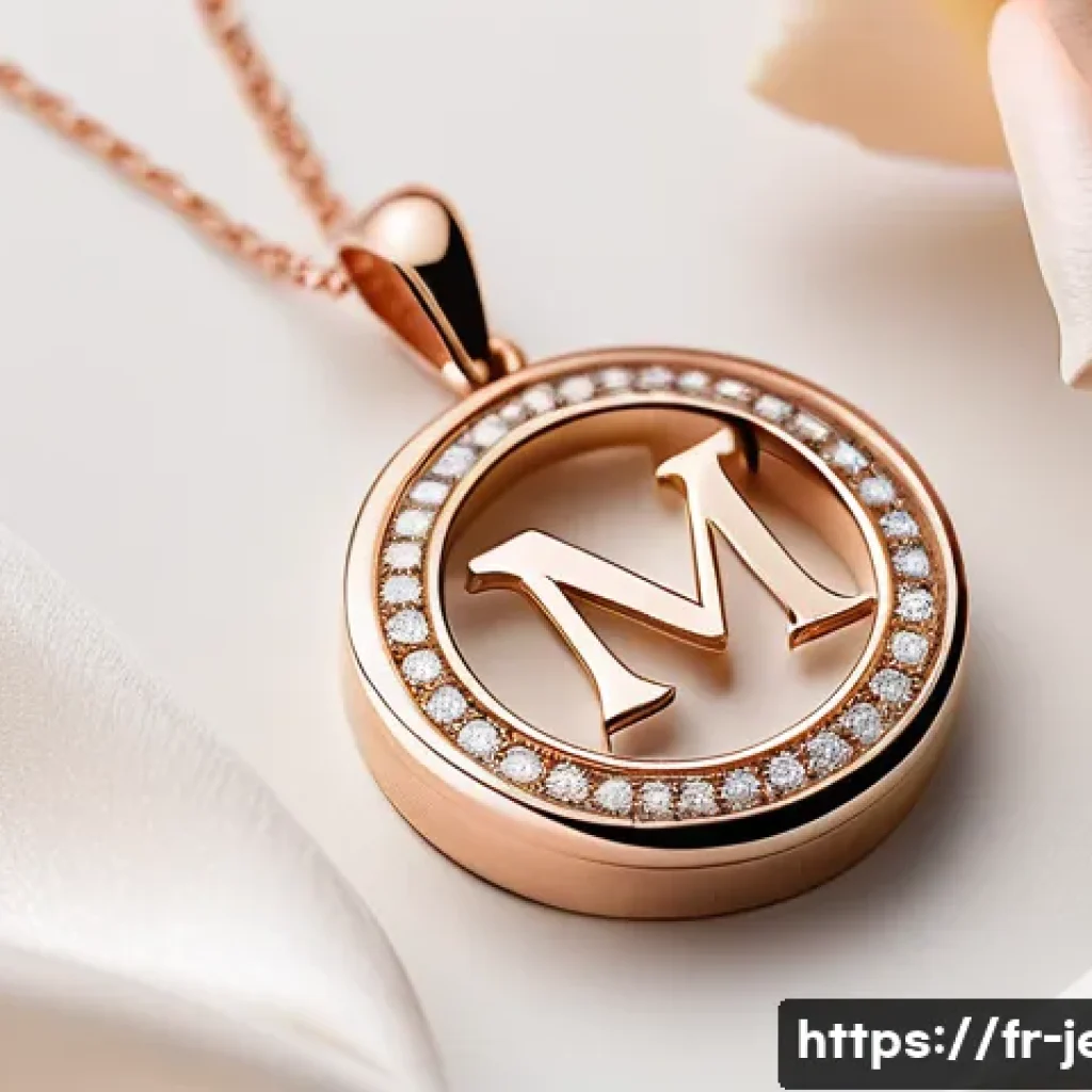알파벳 펜던트 목걸이 트렌드 - A sophisticated close-up of a personalized gold pendant featuring the letter "M" suspended inside a ...