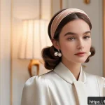 헤어밴드와 헤어핀 트렌드 - A stylish young woman with an oval face wearing a wide satin headband that softly catches the light,...