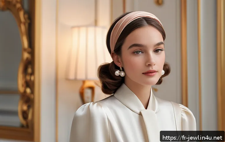 헤어밴드와 헤어핀 트렌드 - A stylish young woman with an oval face wearing a wide satin headband that softly catches the light,...